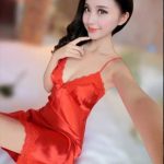 Women’s Red Satin Slip Dress with Lace Trim on mannequin, elegant satin shine and delicate lace details.